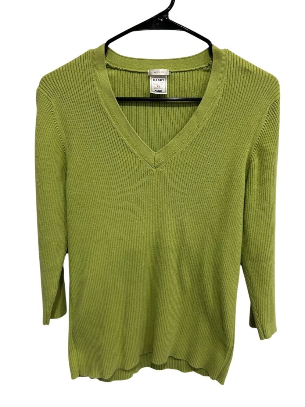 Old Navy XL Perfect Fit Green Ribbed V-Neck Sweater Cotton Minimalist Cozycore